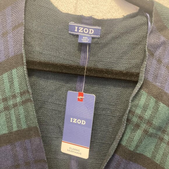 NWT Izod Poncho Sweater Womens XXL Blue Green Plaid Peacoat Wrap 2XL Cape - Picture 6 of 14